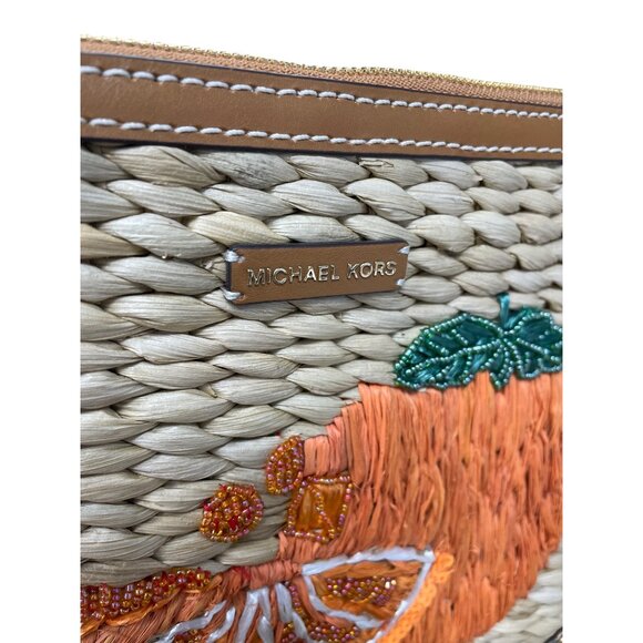 Michael Kors Womens Straw Leather Embroidered Citrus Limited Wristlet SKU 9223 - Picture 2 of 16